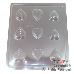 MOLDE PLACA 00B105 BOMBONES CORAZONCITO 160X160MM APROX TRANSPARENTE x 10